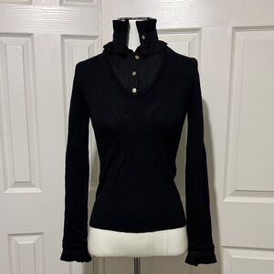 Tory Burch Removable Ruffle Collar Button-Up Knit Lightweight Wool Sweater
